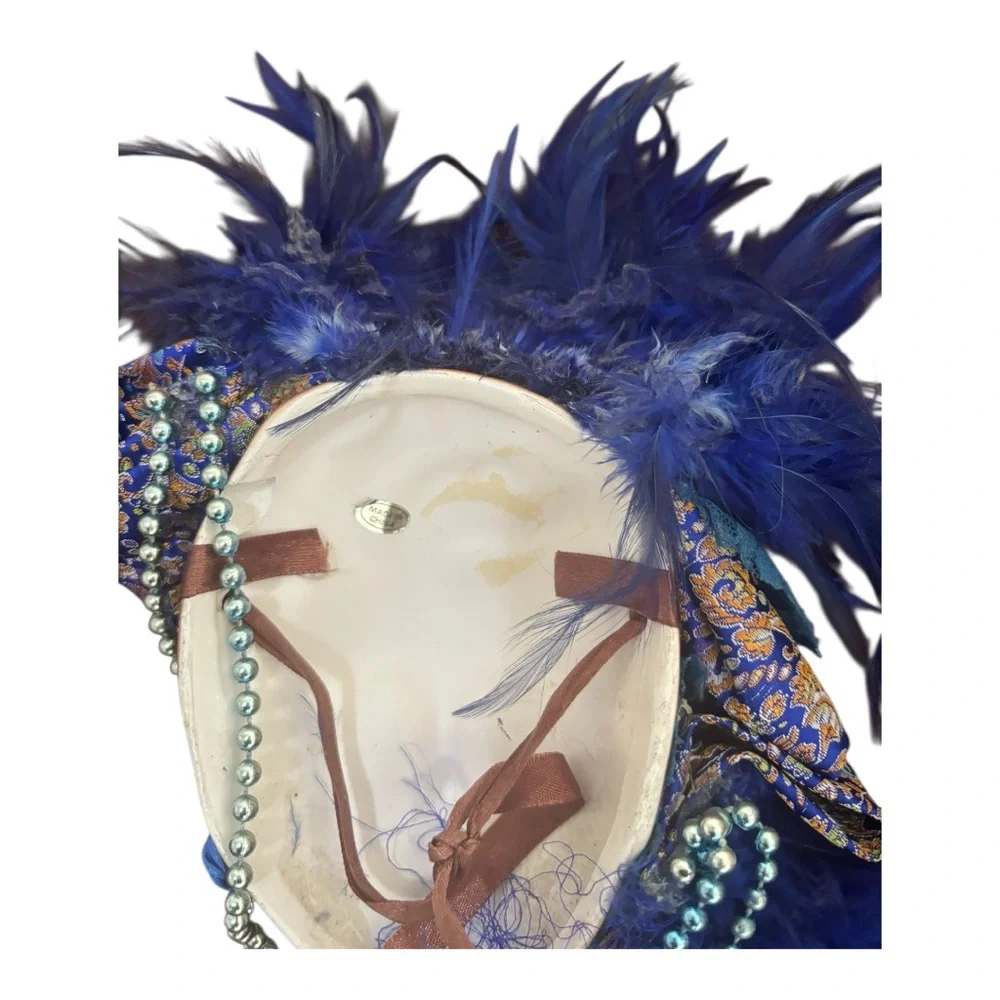 Lady Face Mask Wall Hanging Decor in Vibrant Blue and Gold